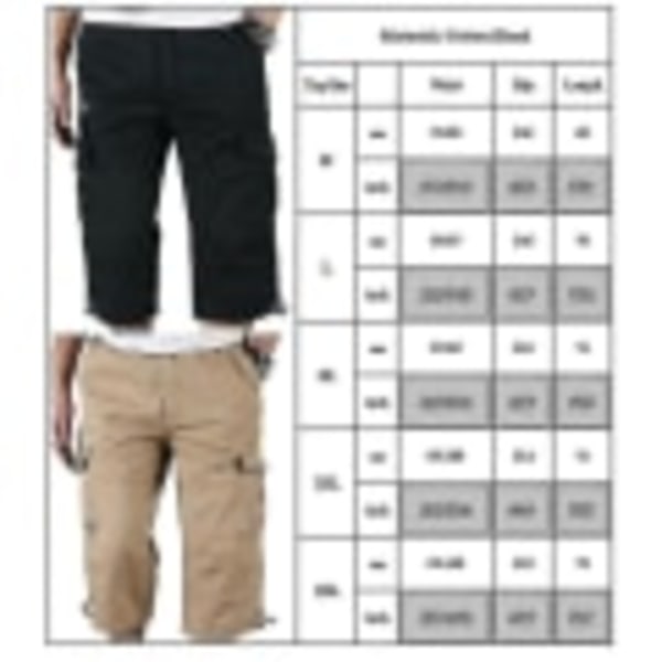 Herr 3/4 Långa Stretch Shorts Midja Cargo Combat Byxor Mörkgrå M