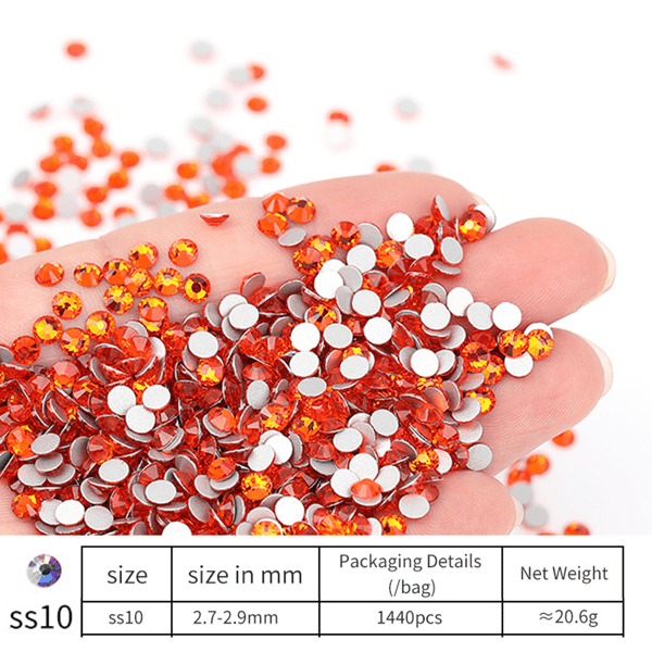 Flatback Rhinestones, for Craft Nails Dance Costumes, Flat Back Nail Crystals,orange