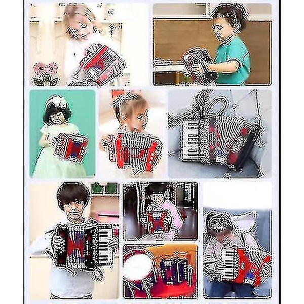 Harmonika 7-tangent 3 Bas Edukativ Børne Begynder Øvelse Mini Musikinstrument Band Legetøj Rose Rød