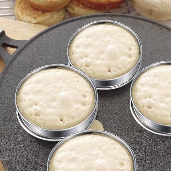 6-pack 10 cm dubbelvalsade engelska muffinsringar, kransringar i rostfritt stål, tårtringar, runda