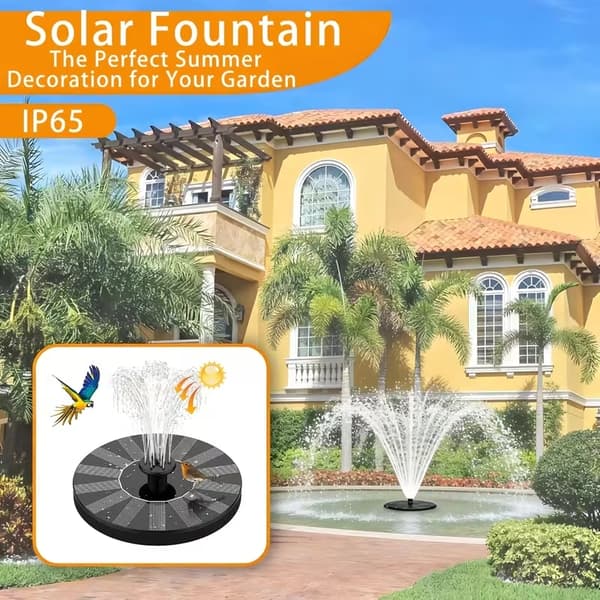 Solarfontänpump med 6 munstycken – Flytande vattenpump för fågelbad och trädgård 16cm