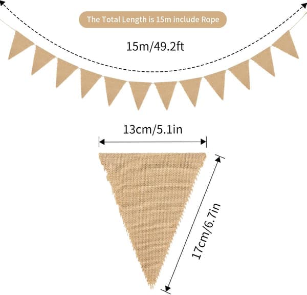 Jute vimpel, 15 meter/48 trekantede flagg Vintage Ba
