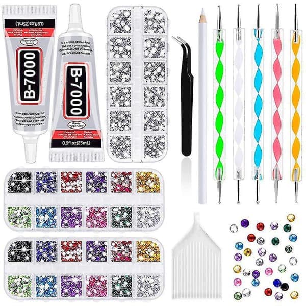 4000 strass, 2 st 25 ml lim för strass, 1 vaxpenna för konst
