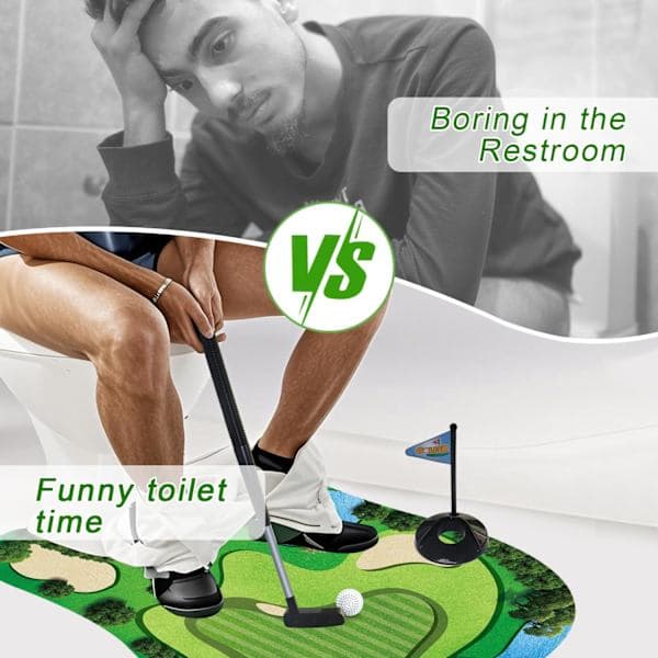 Toalettgolfspel - Minigolfset för badrum med 2 bollar och putter, rolig present till män, pappa och make (White Elephant Gift)