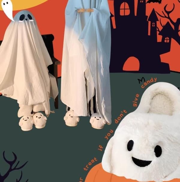 Halloween hjemmesko til kvinder med spøgelse- og flagermusdesign 42-43 36-37