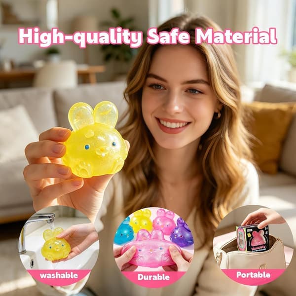 Glitrende Kanin Stressaflastende Squishy Legetøj Blød Klemme Kanin Fidget Bold til Angst ADHD & Autisme Sensorisk Beroligende Legetøj (Blå) blå blue