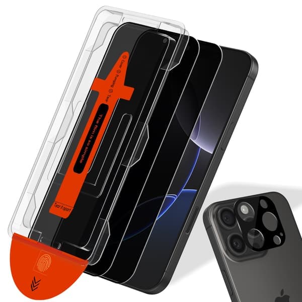 2-pack Iphone 16 Pro Sekretess Skärmskydd & 1-pack Linsskydd - Härdat Glas | [Automatisk Installation] - Bubbelfritt
