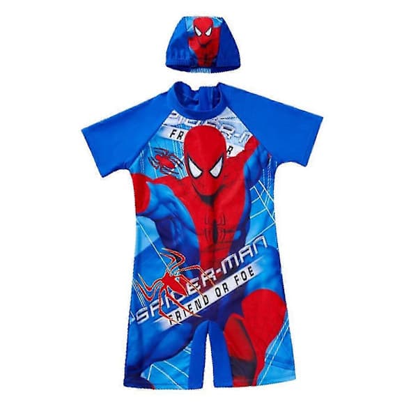 Børn Drenge Spiderman Batman Print Badedragt Surfbadedragt Med Badehætte BB 5-6 År B 5-6 Years