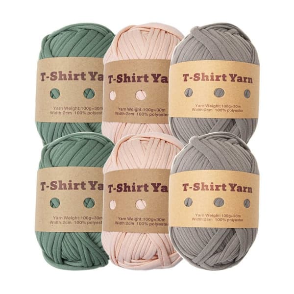 6 ruller tykt strikkegarn, elastisk stoff T-skjortegarn, spaghettigarn for håndlagde DIY-vesker, tepper, puter og hekling