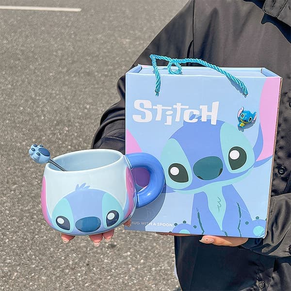 Keramisk mugg presentförpackning med sked kaffemugg semesterpresentförpackning tecknad mugg söt vattenkopp 500ml