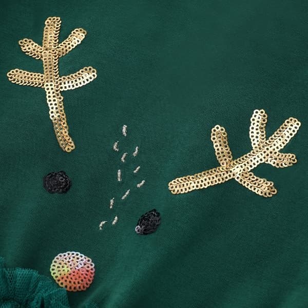Julekjole til børn, piger, langærmet sød kjole med skørtkant - Puffy skørt til efterår/vinter - Grøn 100cm Grøn 100cm Green 140cm