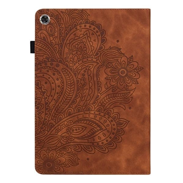 Samsung Galaxy Tab A9+ / A11+ Påfugle-præget læderetui Brun Brown