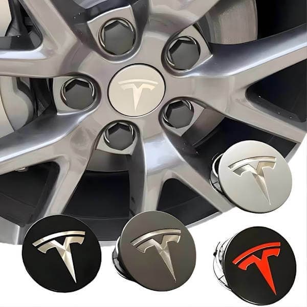 4-pakning Tesla senterkopper - Felgnav emblem 56mm grå black