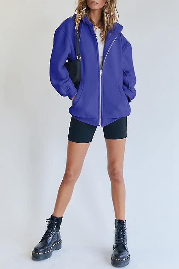 Hættetrøjer til kvinder med lynlås, tøj til teenagepiger, afslappede jakker til efteråret, Med.M.blue Blå M Blue 2XL