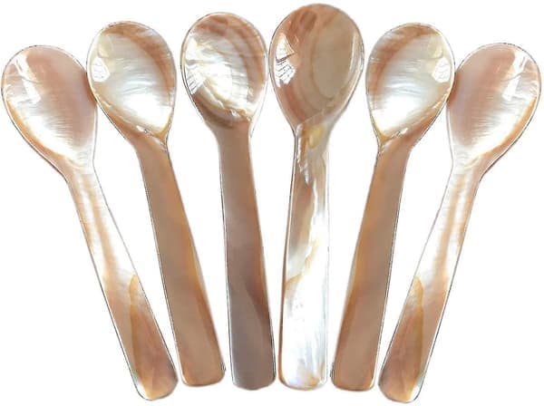 Sæt med 6 perlemors 7 cm x 2,2 cm rogn-skeer med rundt håndtag til 7 cm 7CM
