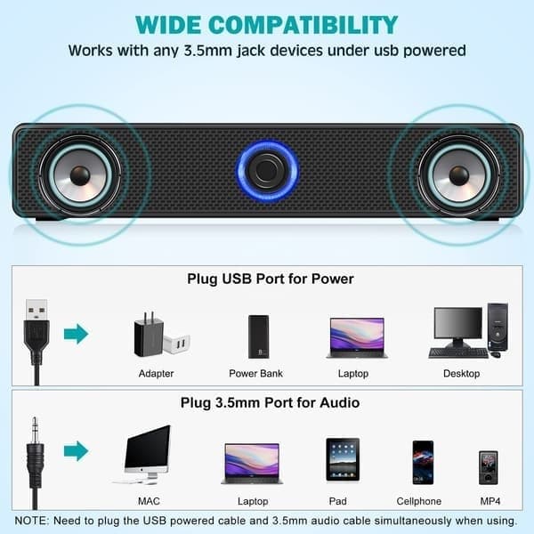 Computerhøjttalere, USB-drevne PC-højttalere med ledning, stereo desktop-højttalere til computer, desktop, bærbar computer, PC, tablet, mobiltelefon Bluetooth-model Bluetooth Model