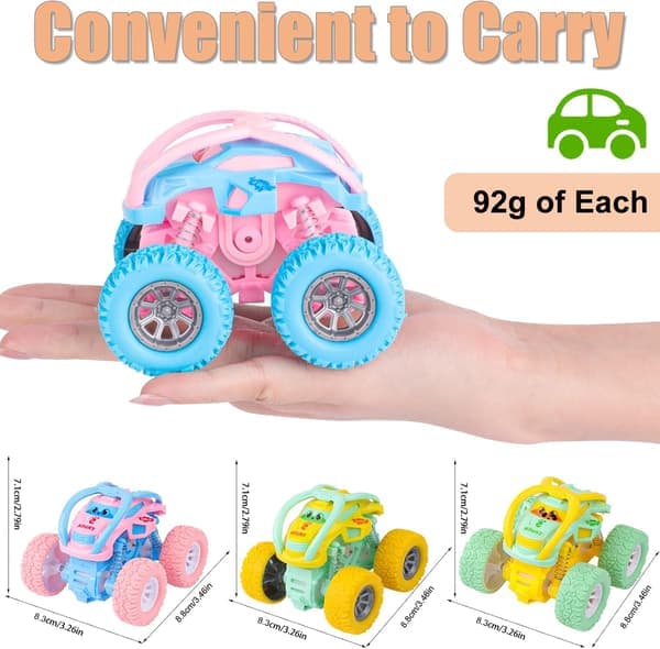 2-pack Pull Back Bilar Racerbil Hoppande Stuntbilar för Barn Leksaker för Flickor Ålder 2-4 Påskpresenter, Monster Trucks Leksaksbilar, Småbarnsbilar