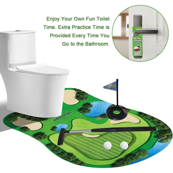 Toilet Golfspil - Minigolfsæt til badeværelset med 2 bolde og putter, sjov gave til mænd, far og ægtemand (White Elephant Gave)