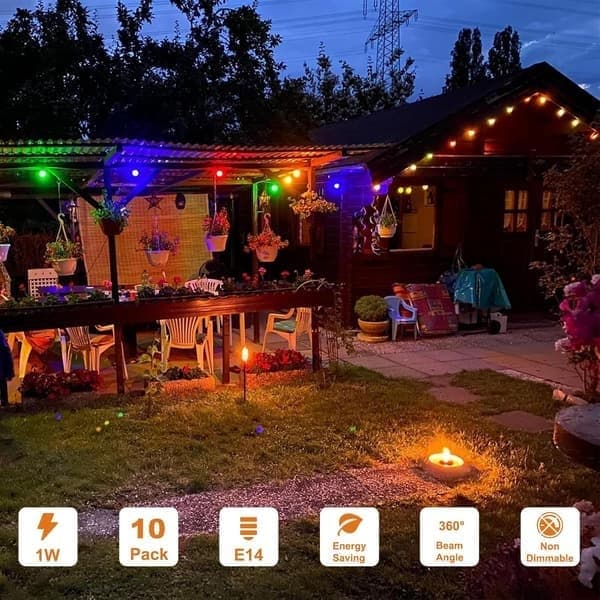 10-pak E14 1W farvede pærer, E14 farvede LED-pærer, E14 farvede LED til lyskæder, fester, julepynt