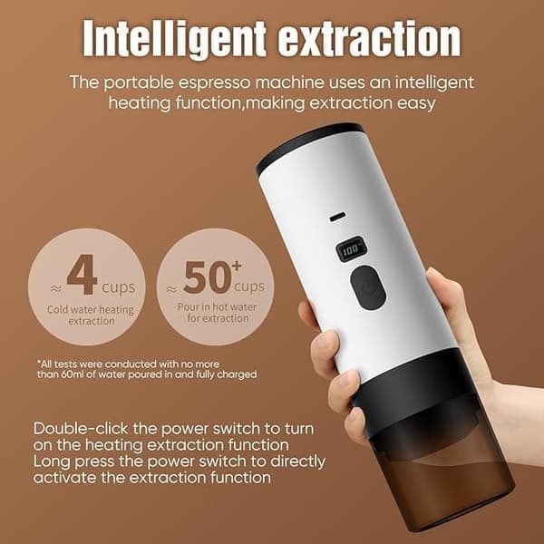 3-i-1 Bærbar Kaffemaskin med USB – Kapsel & Espresso, For Kontor, Camping, Bil & Reise Hvit Hvit
