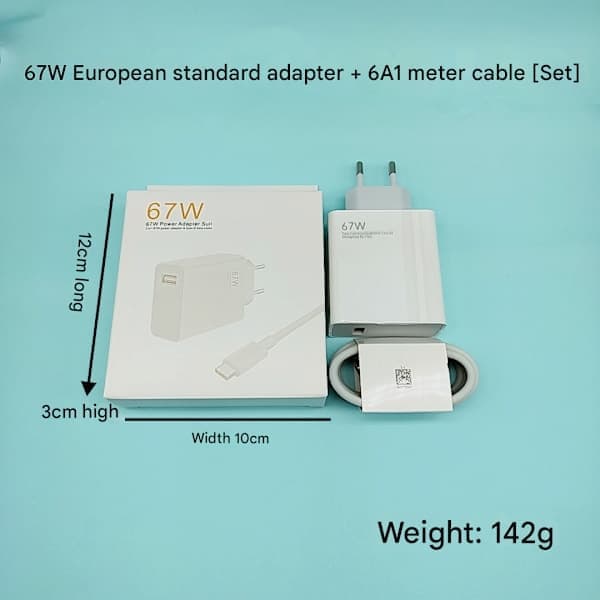 67W snabbladdare för Xiaomi, HyperCharge Typ A EU-kontaktadapter med 1m kabel 67W 67W 67W