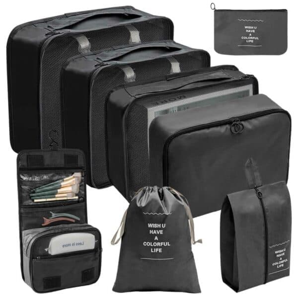 Väskset och resetillbehör 8-pack Reseorganiseringsset svart