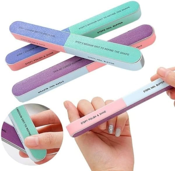 6 stk. professionelle alt-i-én fil- og bufferbrætter til manicure og pedicure samt neglebufferfil til neglepleje, tilfældig farve