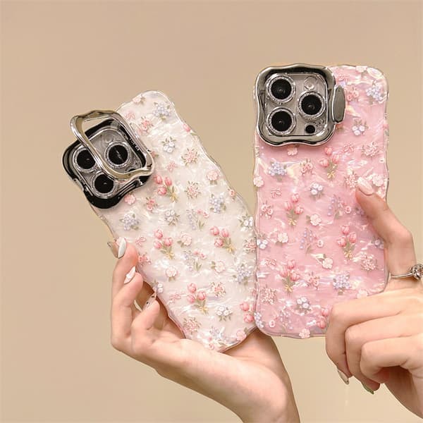 Litet fräscht skalmönster blommigt lämpligt för iPhone15 mobilskal Apple 16promax linsskydd skyddsskal rosa iPhone16plus pink iPhone16plus