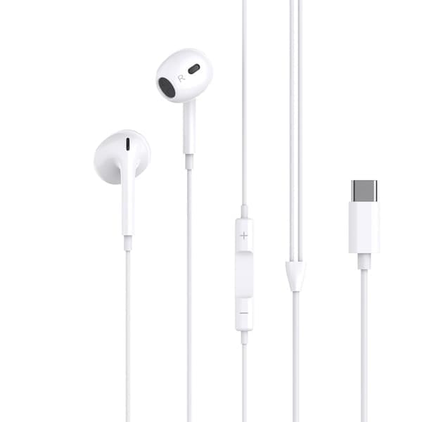 Til iPhone 17/16/15 kompatible USB-C In-Ear Hovedtelefoner med Mikrofon EarPods Hvid