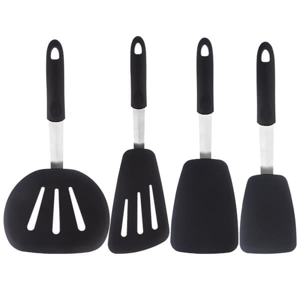 Kjøkkenspatel i rustfritt stål, stor stekespade, non-stick silikonspatel, 4-delt silikonpannekakespatel