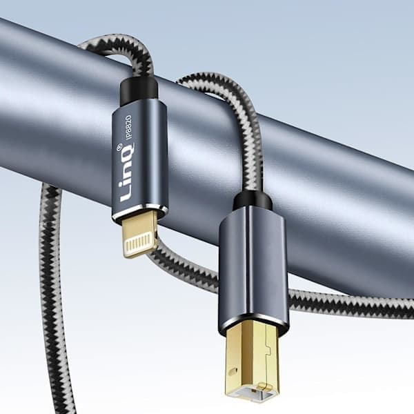 Skriverkabel for iPad og iPhone USB-B flettet nylon LinQ 1,5 m