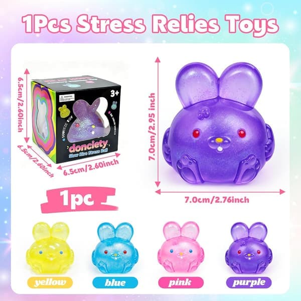 Glitrende Kanin Stressaflastende Squishy Legetøj Blød Klemme Kanin Fidget Bold til Angst ADHD & Autisme Sensorisk Beroligende Legetøj (Blå) blå blue