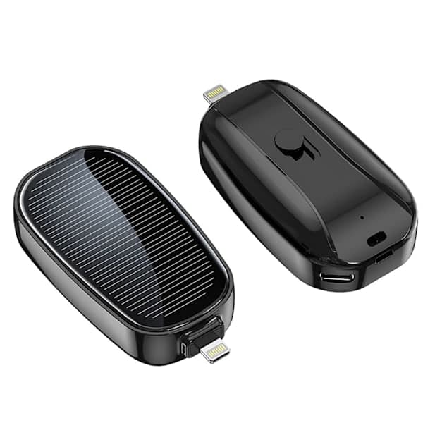 Mini Solaroplader Nøglering Powerbank til Mobiltelefon 1200mAh Sort: Til Lightning D D