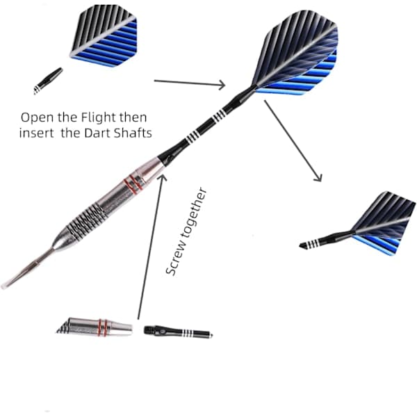 Professionelt Dart Sæt med Stålspids - Aluminiumskaft Dartfjer med 24 Gram - 3 stk