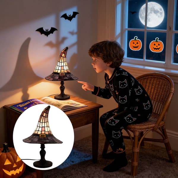 Magisk Heksehatt LED-lampe, USB-plugg Harpiksfigur Nattlys med Bryter white 18CM