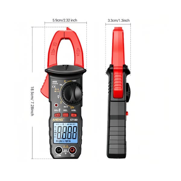 Digital Tangamperemeter Multimeter Tester Måler AC Strøm Spænding Kapacitans Modstand Diode Tænd/Sluk Frekvens Baggrundsbelysning Ingeniørværktøj Sort Black
