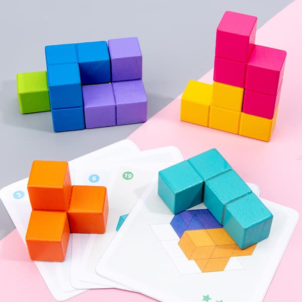 Geometrisk kub stabelbart legetøj, træ Rubiks terning-kompatibel til børn