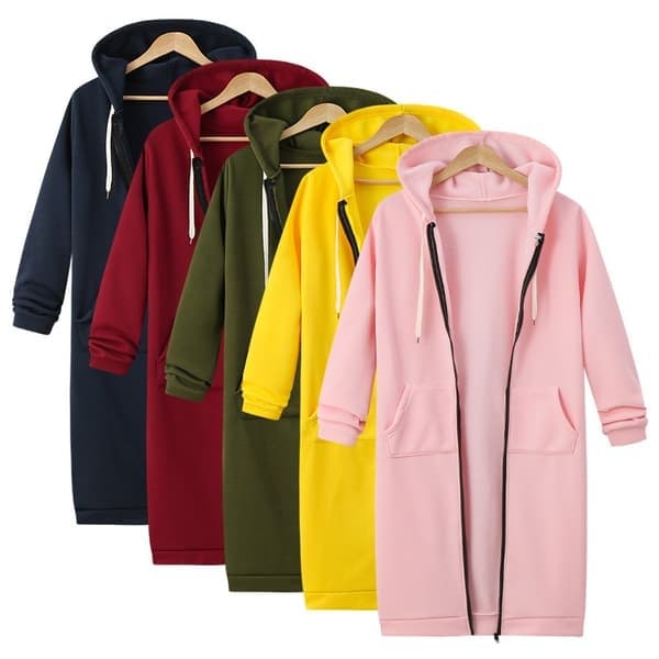 Hettegenser med glidelås for kvinner, langermet mellomlang hettegenser - Lys grå - Størrelse XL Lys grå XL Light Gray 3XL