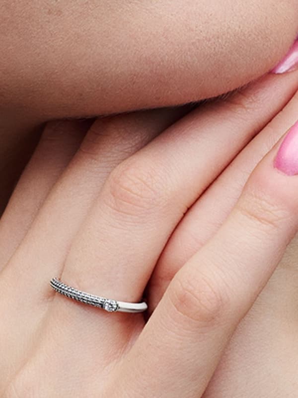 Pandora - P ME Pavé & Vit Dubbelring - Sterlingsilver Omkrets: 58mm Circumference: 58mm