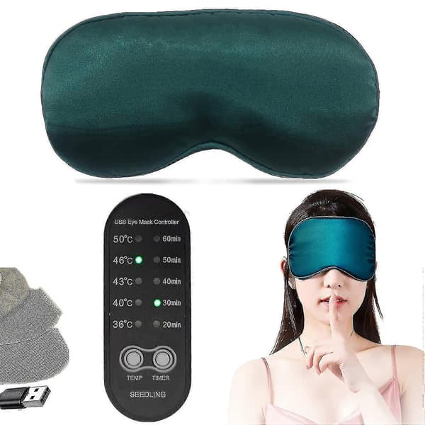 Lämmitetty silmämaski kuiville silmille, unimaski, silkkisilmämaski, USB lämmön- ja ajansäädöllä, vihreä