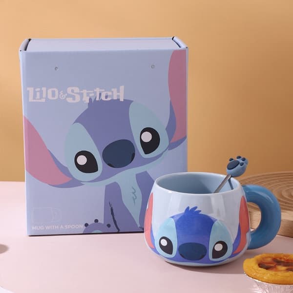 Keramisk mugg presentförpackning med sked kaffemugg semesterpresentförpackning tecknad mugg söt vattenkopp 500ml
