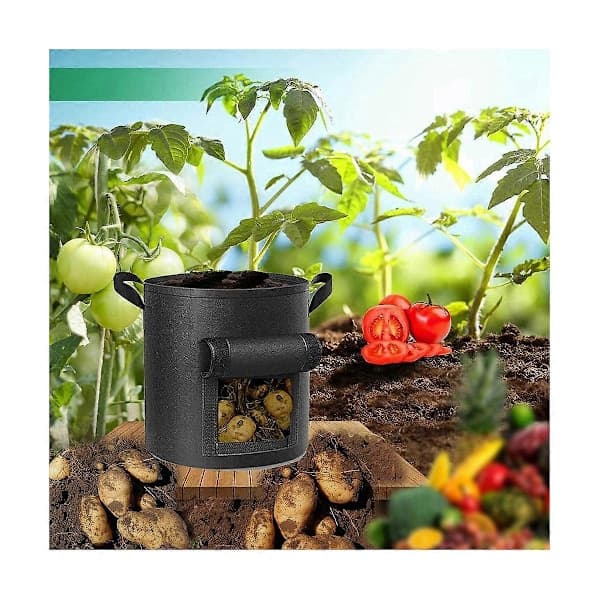 5-pack 10 Gallon Potatisodlingspåsar, Kraftiga Potatispåsar för Potatisodling, Tygpotatisodlingspåsar med Lock