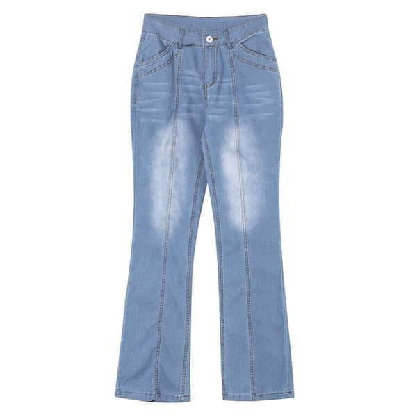 Dame lavtaljede flared jeans, strækbare denim bukser, flared ben, lyseblå, lyseblå M Lyseblå M Ljusblå M