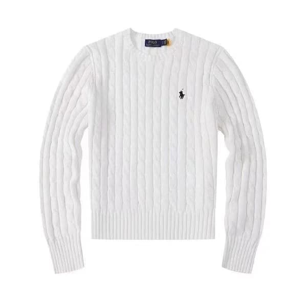 PoloRalph Efterår og vinter rundhalset kabelstrikket sweater afslappet uldsweater Hvid/Sort Logo M White/Black Logo M