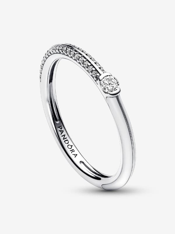 Pandora - P ME Pavé & Hvit Dobbelring - Sterlingsølv Omkrets: 58mm Circumference: 58mm