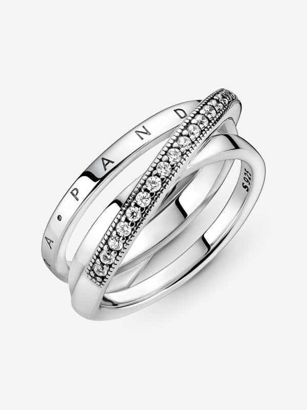 Pandora - Ristikkäinen Pavé-kolmoisrengas - Sterlinghopea Ympärysmitta: 50mm Circumference: 50mm