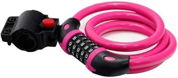 Cykelås Hög Säkerhet 5-siffrigt Återställbart Kombinationslås Kabel Bäst för Cykel Utomhus, 1.2mx12mm (Rosa)