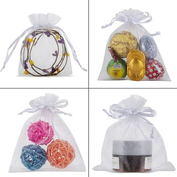 100 stk. hvide smykkeposer, organza stofpose med snøre, mini snørepose, lille gave til smykkeøreringe