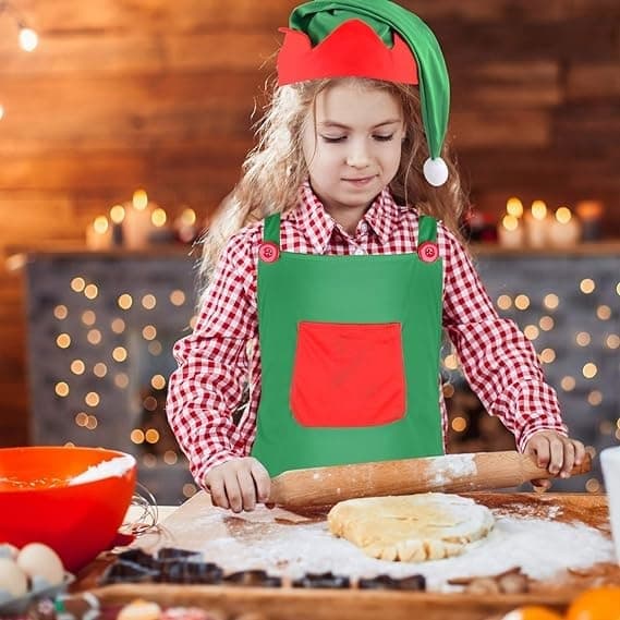 4-delt julemandssæt inklusiv julemandsforklæder og julemandshuer til jul