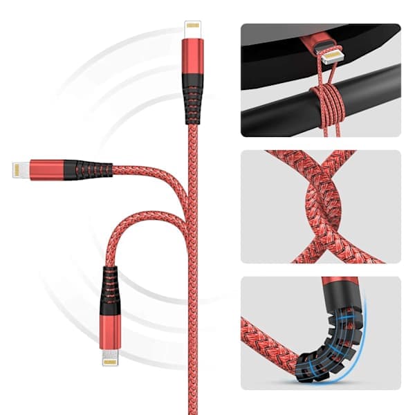 iPhone-laddningskabel, Lightning-kabel 3-pack 2M iPhone-laddare flätad kompatibel med iPhone 12/11/Pro/Xs Max/X/8/7/Plus/6S/6/SE/5S iPad och mer